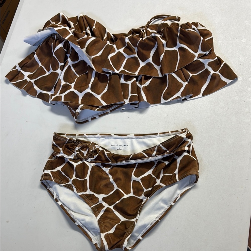 Janie and Jack Brown and White Giraffe Print Bikini